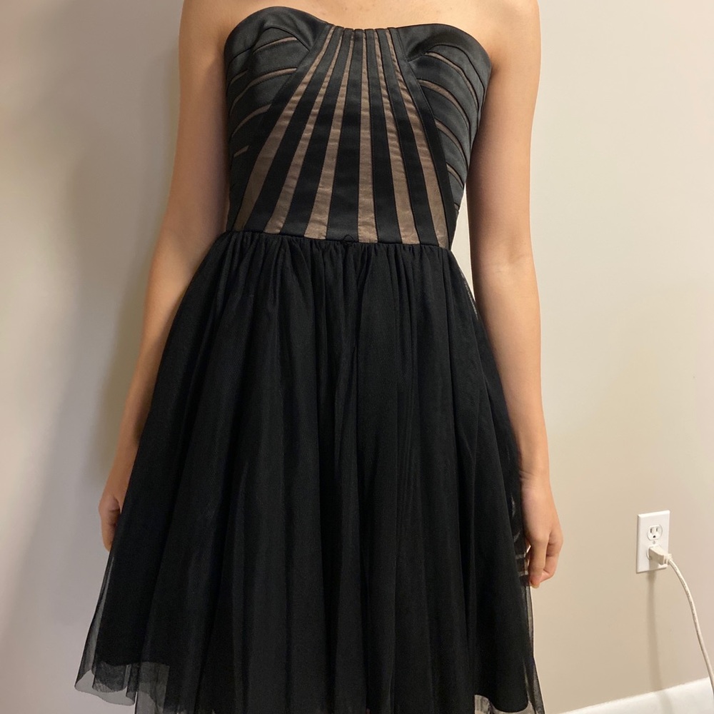 Strapless black tulle dress